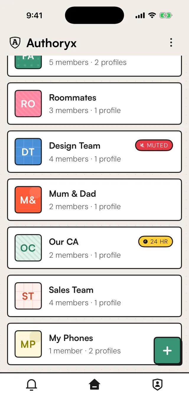 The circles list: Family, Roommates, Design Team, Mum and Dad, Our CA, Sales Team and My Phones